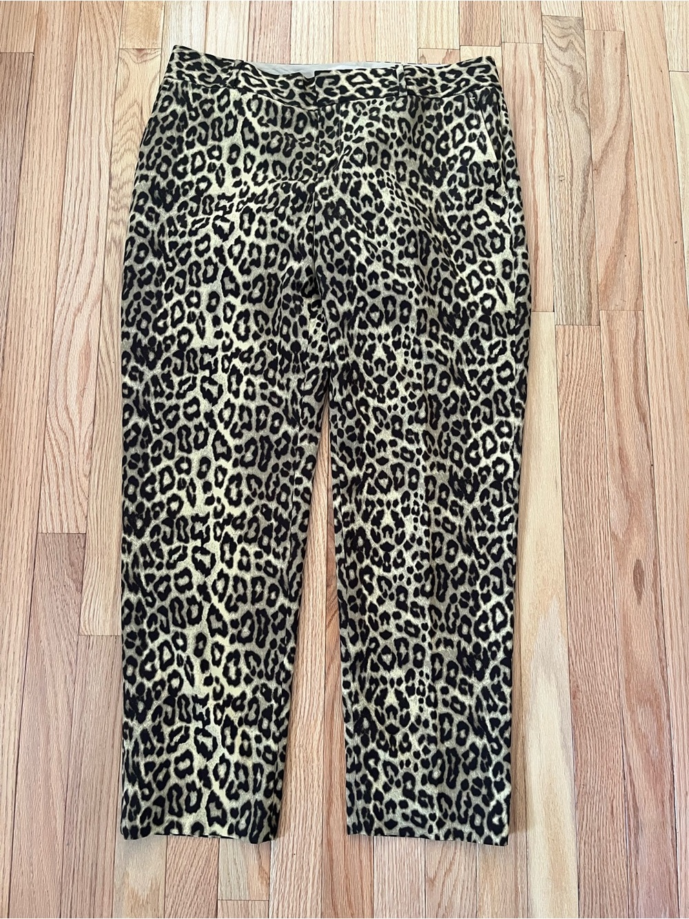 Banana Republic Leopard Print Trousers 10 Tan Straight Leg Business Casual Work